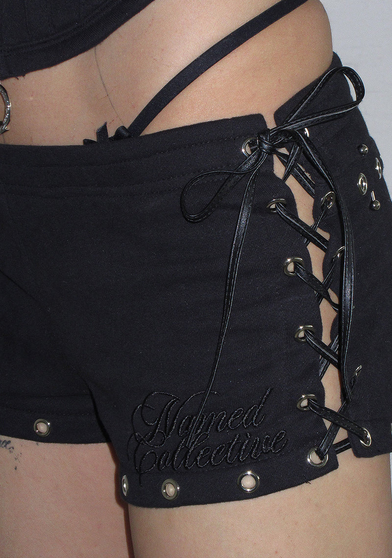 DESTROY PIERCED CORSET MICRO HOTPANT SHORTS BLACK