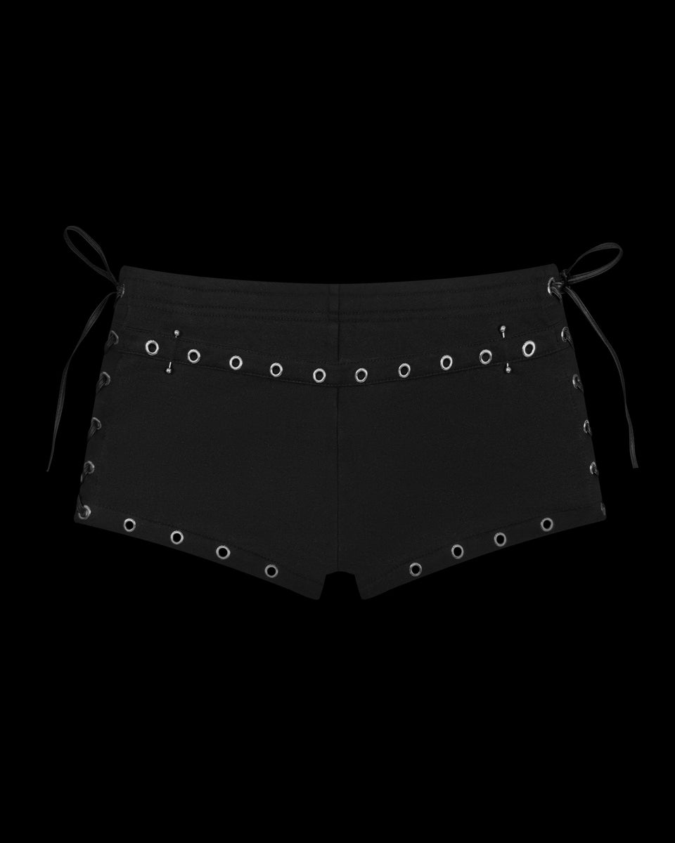 DESTROY PIERCED CORSET HOTPANT SHORTS BLACK