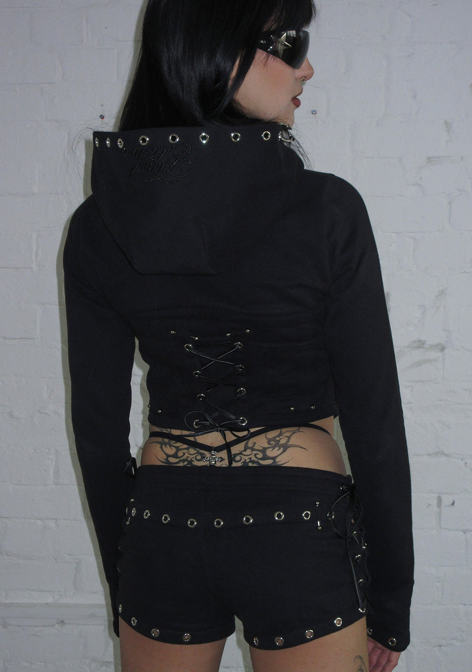 DESTROY PIERCED CORSET ZIP HOODIE BLACK