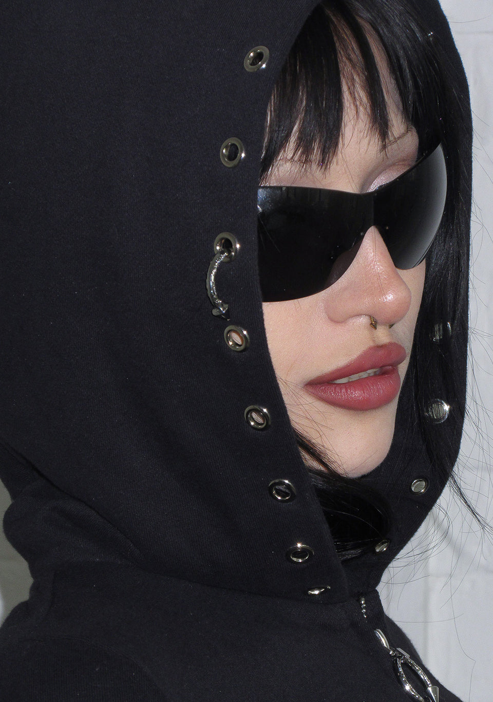 DESTROY PIERCED CORSET ZIP HOODIE BLACK