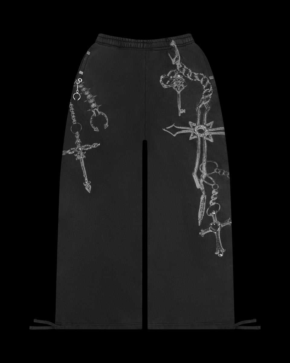 DESTROY STUDDED OVERSIZED SWEATPANTS BLACK VINTAGE WASH