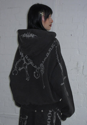 DESTROY STUDDED ZIP HOODIE BLACK VINTAGE WASH
