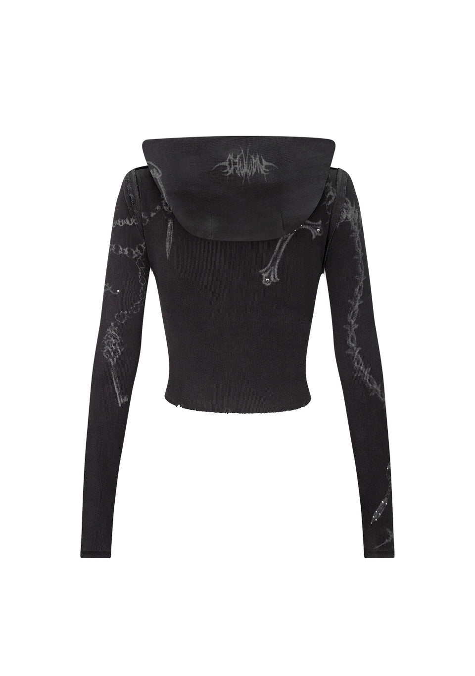 DESTROY SUPER CROP FITTED RIB ZIP HOODIE BLACK VINTAGE WASH