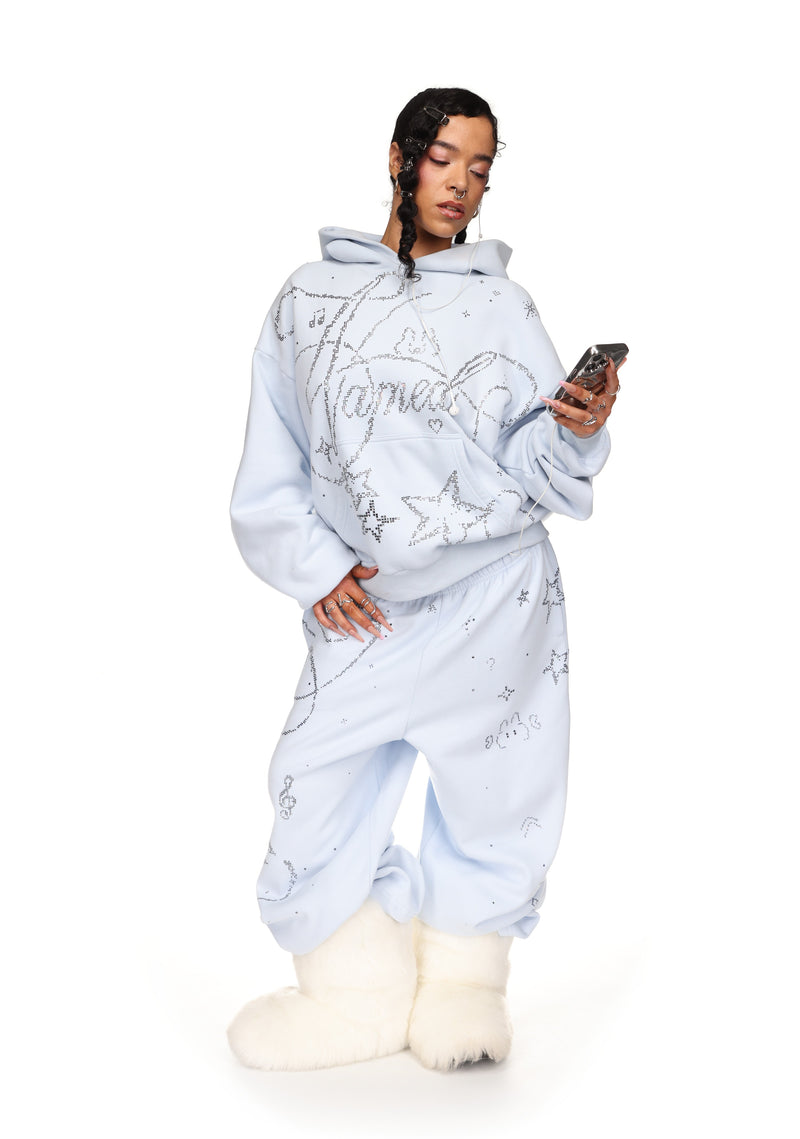 DREAMER RHINESTONE TEDDY OVERSIZED SWEATPANTS BABY BLUE
