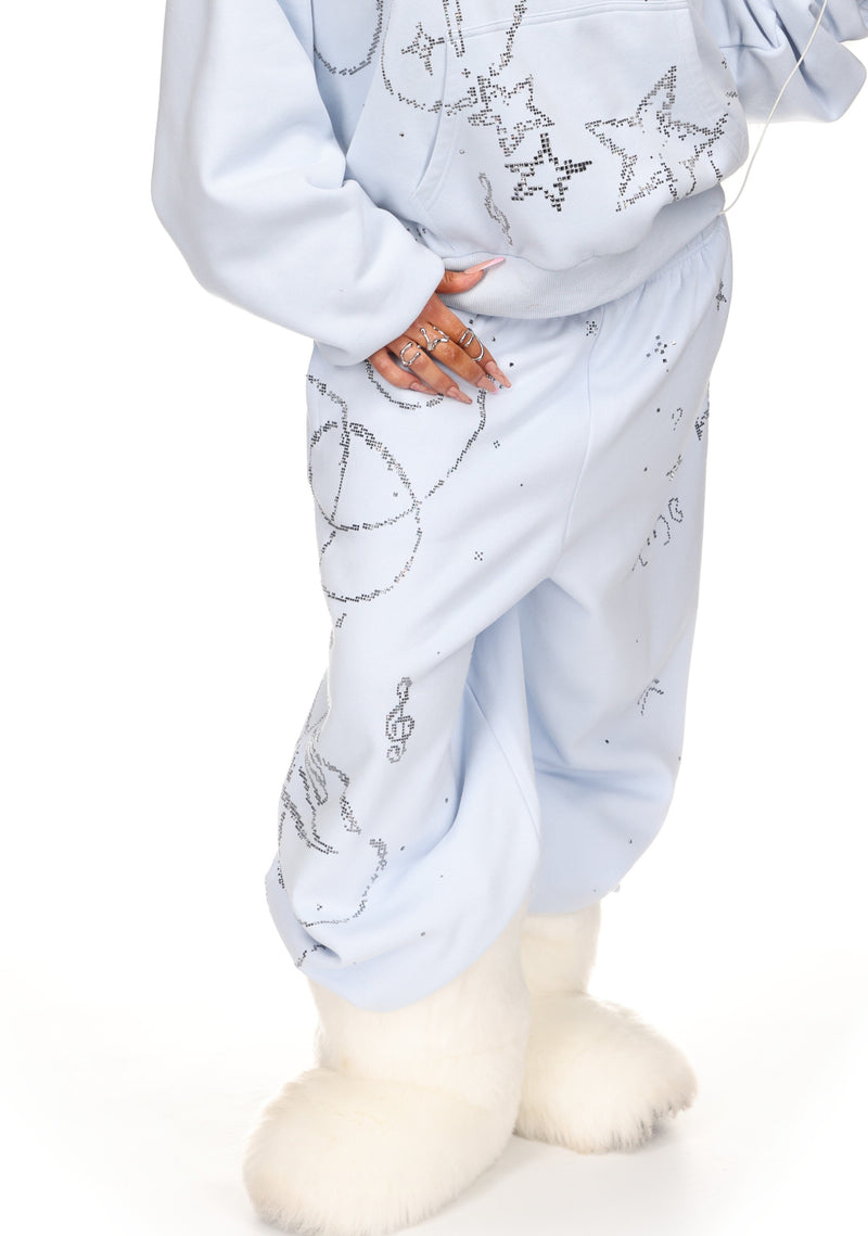 DREAMER RHINESTONE TEDDY OVERSIZED SWEATPANTS BABY BLUE