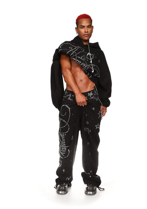 DREAMER RHINESTONE TEDDY OVERSIZED SWEATPANTS BLACK