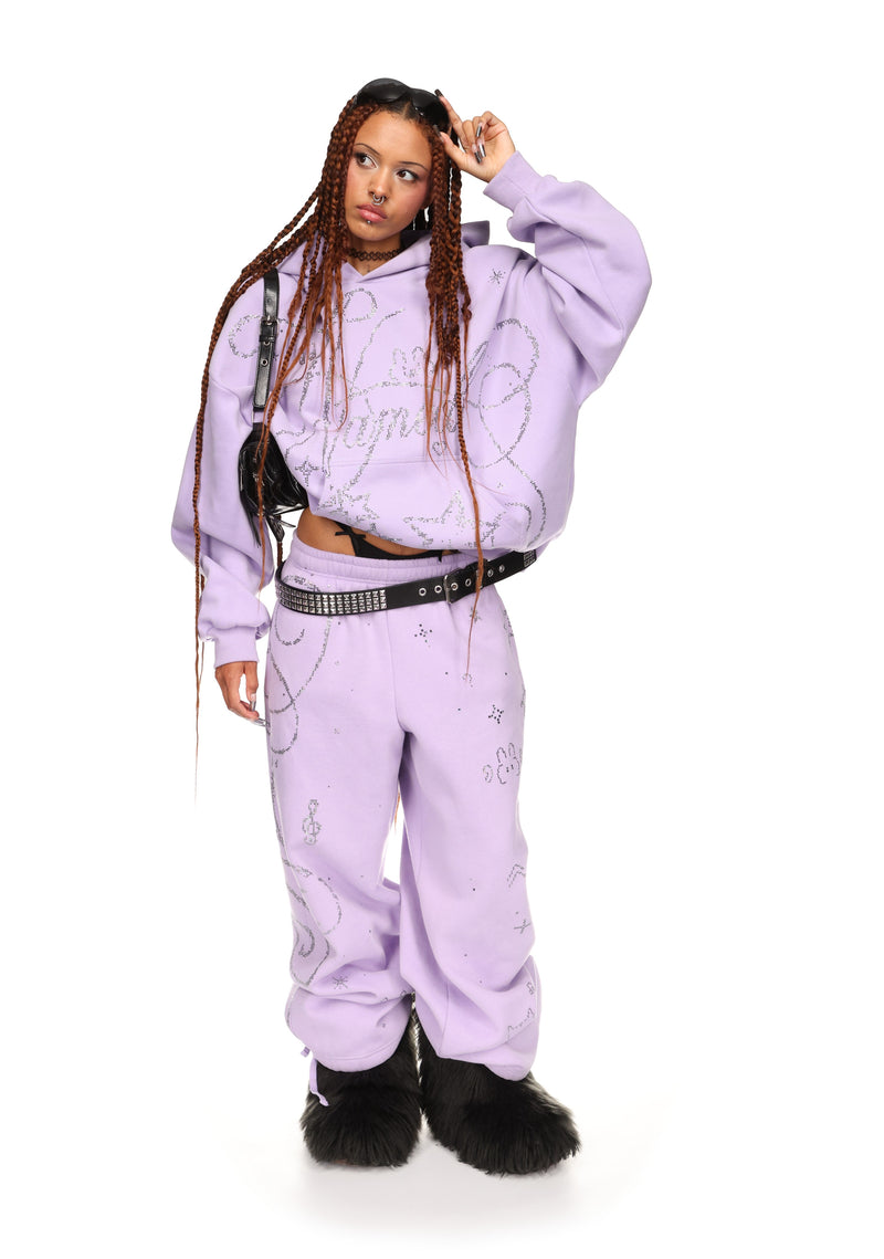 DREAMER RHINESTONE TEDDY OVERSIZED SWEATPANTS LILAC