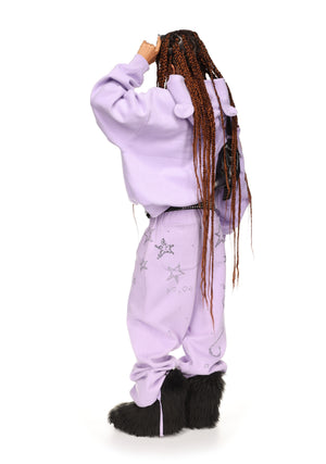 DREAMER RHINESTONE TEDDY OVERSIZED SWEATPANTS LILAC