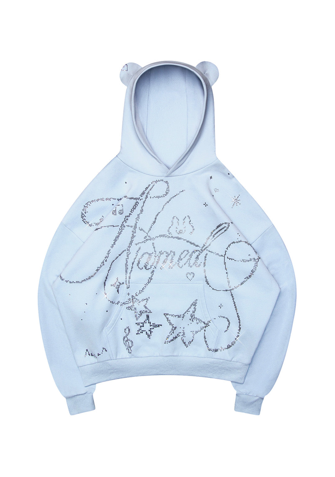 DREAMER RHINESTONE TEDDY PULLOVER HOODIE BABY BLUE