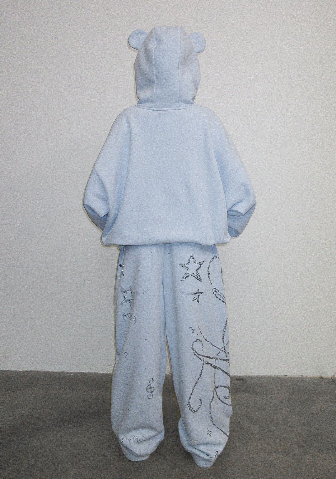 DREAMER RHINESTONE TEDDY PULLOVER HOODIE BABY BLUE