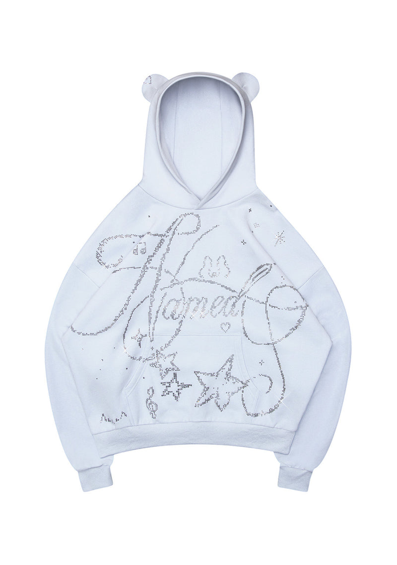DREAMER RHINESTONE TEDDY PULLOVER HOODIE BABY BLUE