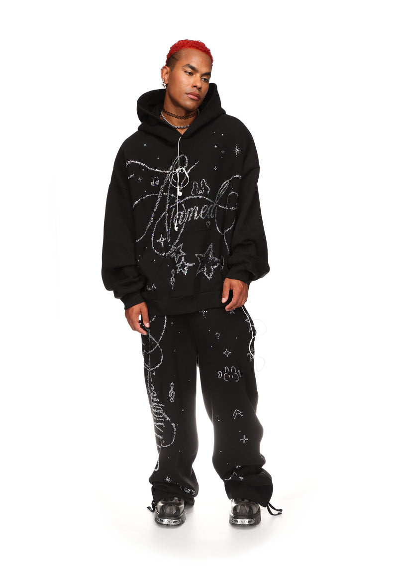 DREAMER RHINESTONE TEDDY PULLOVER HOODIE BLACK