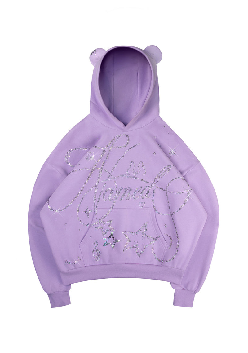 DREAMER RHINESTONE TEDDY PULLOVER HOODIE LILAC