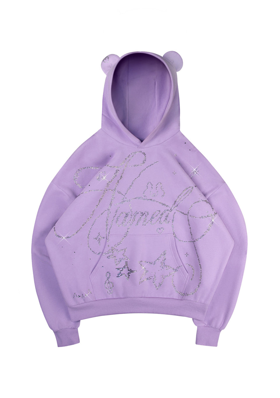 DREAMER RHINESTONE TEDDY PULLOVER HOODIE LILAC