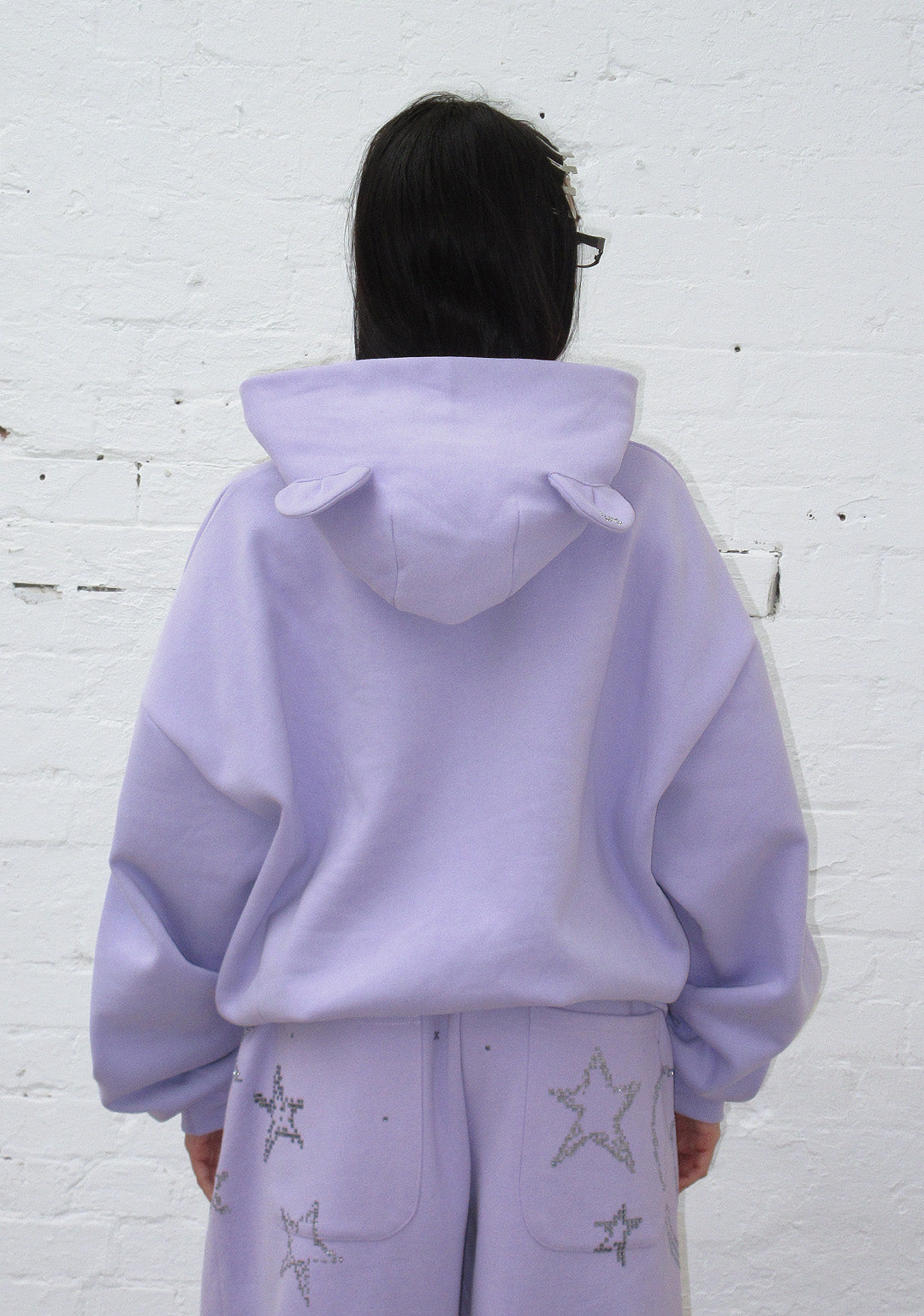 DREAMER RHINESTONE TEDDY PULLOVER HOODIE LILAC