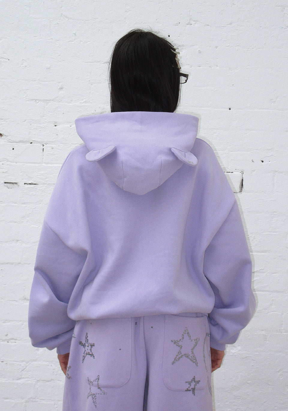 DREAMER RHINESTONE TEDDY PULLOVER HOODIE LILAC