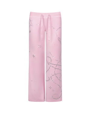 DREAMER RHINESTONE VELOUR SWEATPANTS BABY PINK
