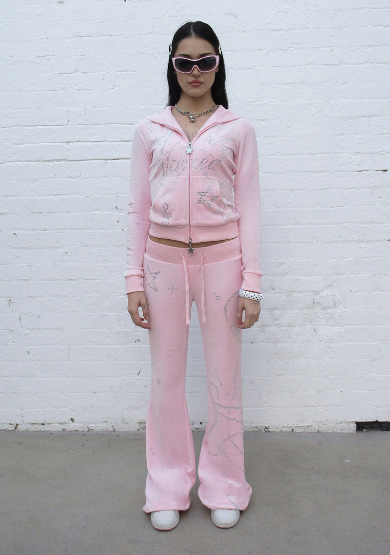 DREAMER RHINESTONE VELOUR SWEATPANTS BABY PINK