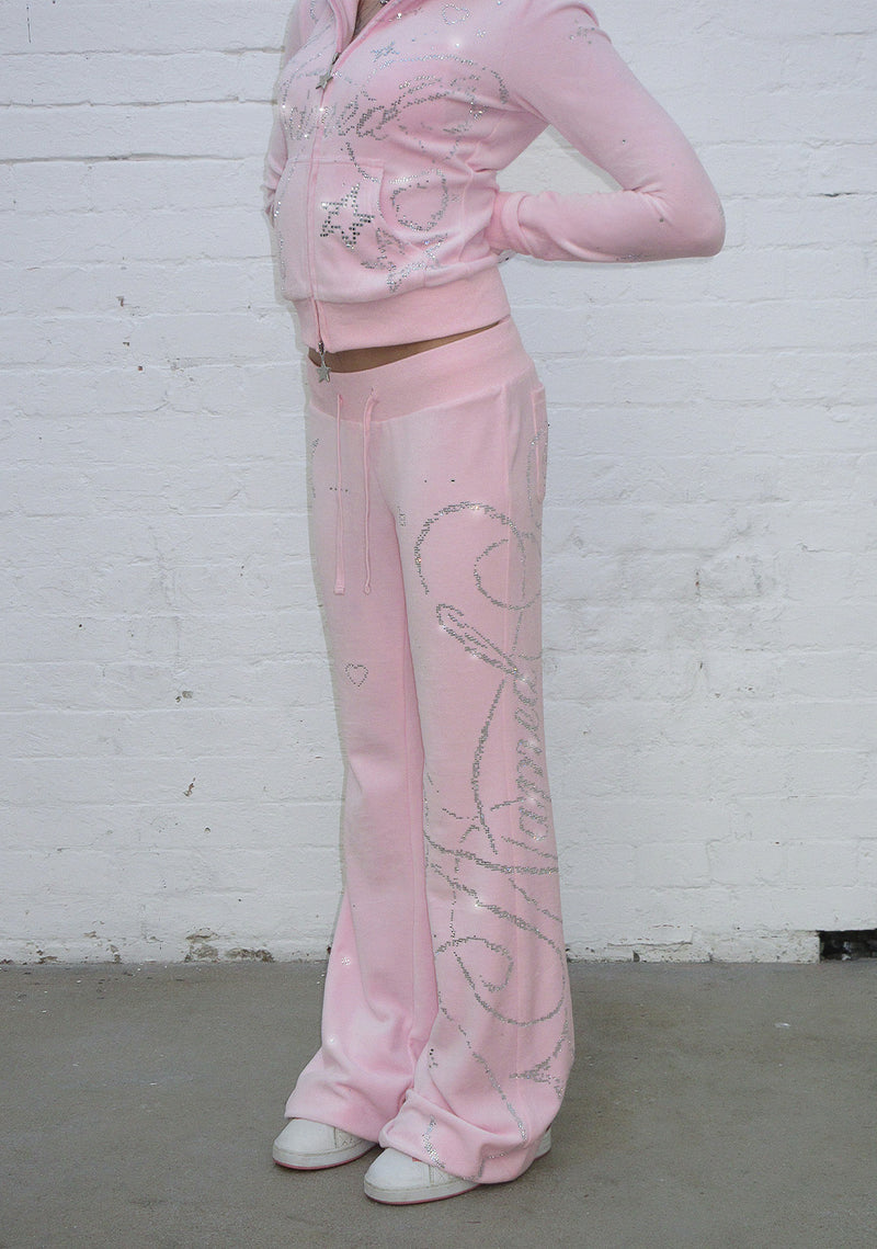 DREAMER RHINESTONE VELOUR SWEATPANTS BABY PINK