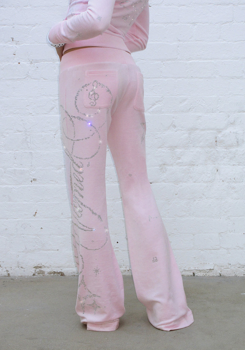 DREAMER RHINESTONE VELOUR SWEATPANTS BABY PINK