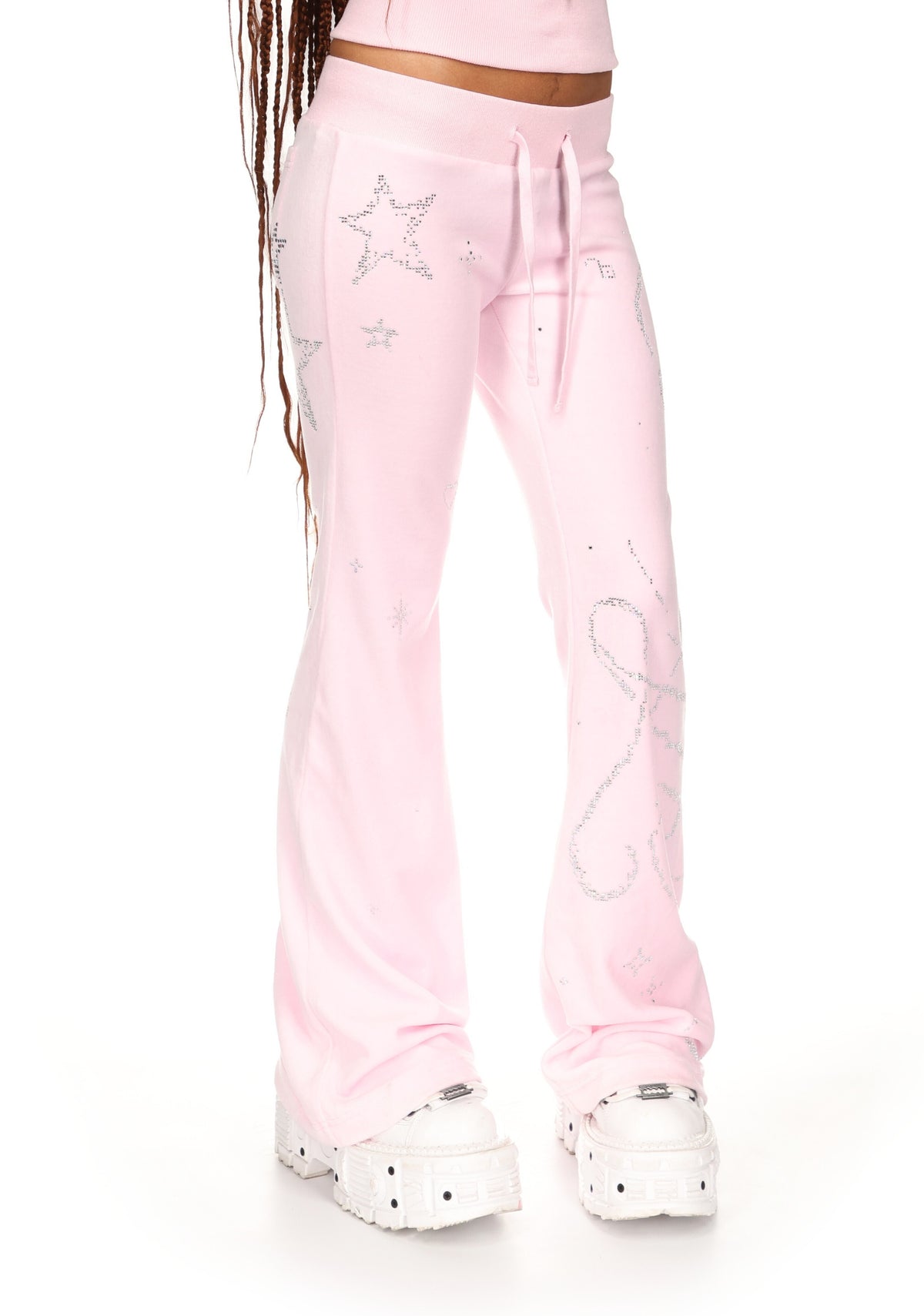 DREAMER RHINESTONE VELOUR SWEATPANTS BABY PINK