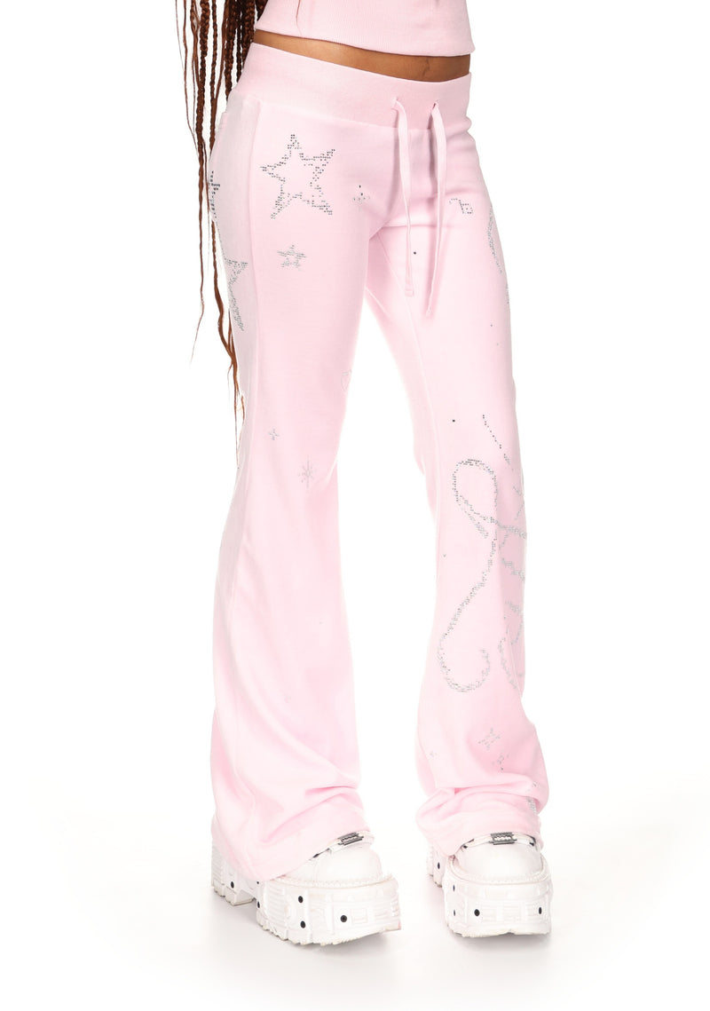 DREAMER RHINESTONE VELOUR SWEATPANTS BABY PINK