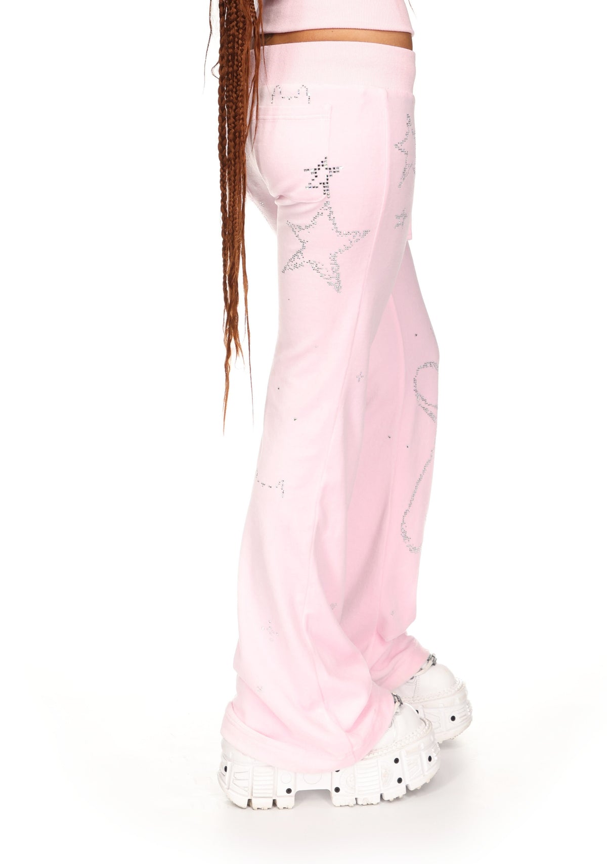 DREAMER RHINESTONE VELOUR SWEATPANTS BABY PINK