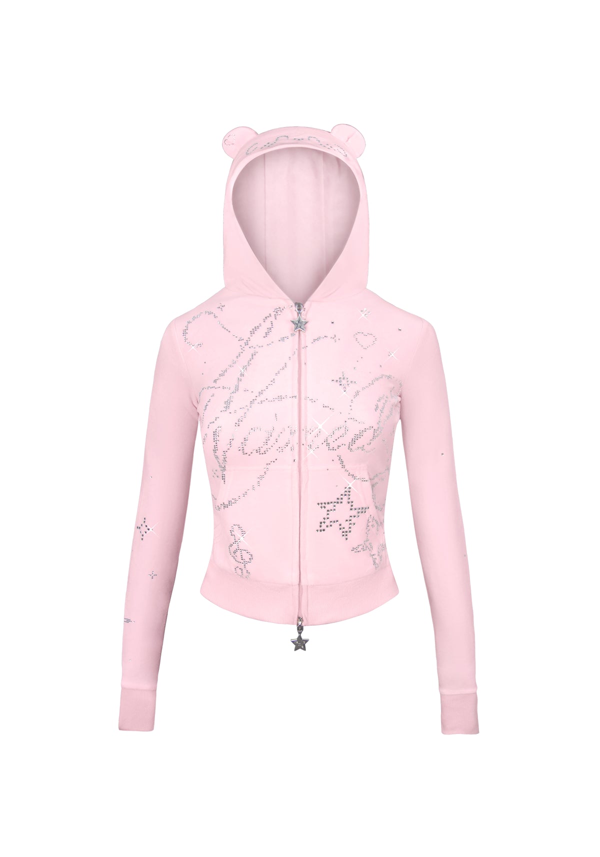 DREAMER RHINESTONE VELOUR TEDDY ZIP HOODIE BABY PINK