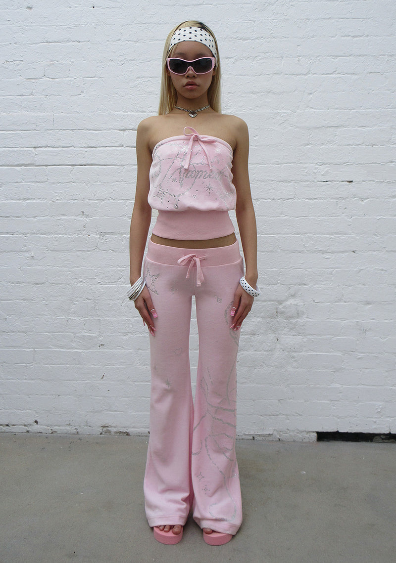 DREAMER RHINESTONE VELOUR TUBE TOP BABY PINK