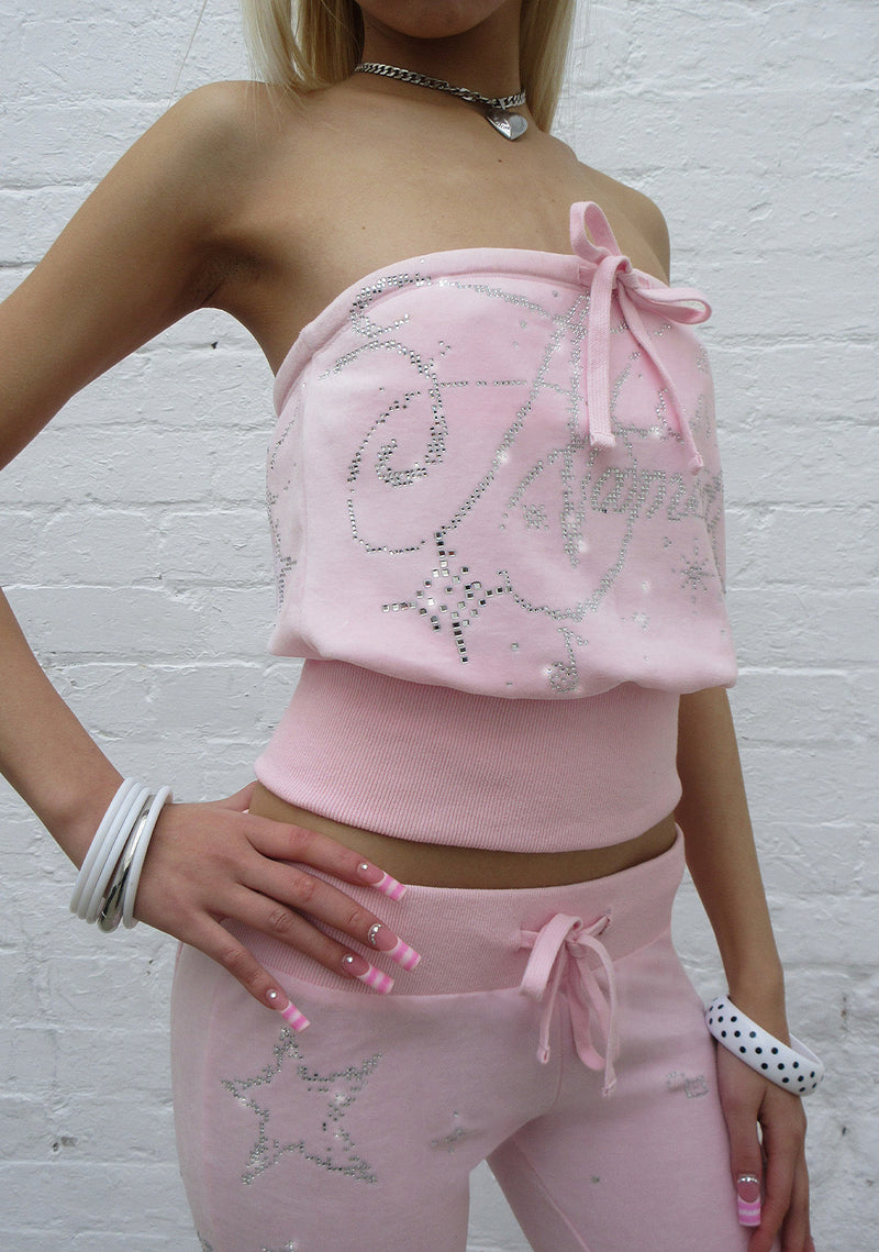 DREAMER RHINESTONE VELOUR TUBE TOP BABY PINK
