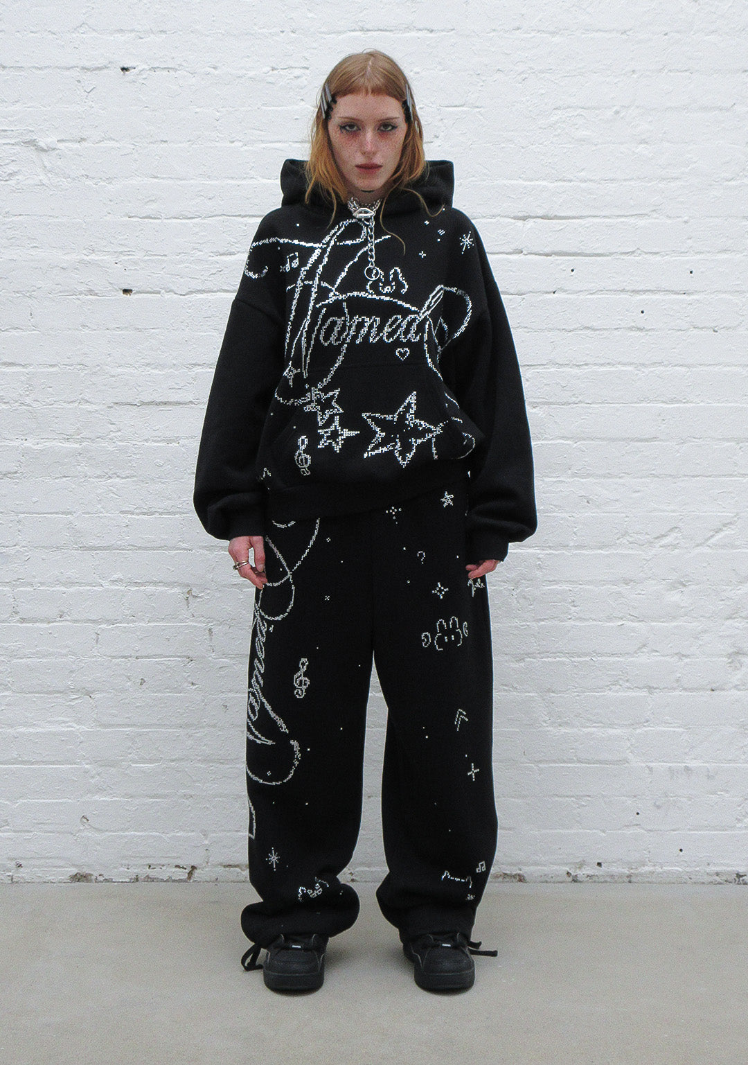 DREAMER RHINESTONE TEDDY OVERSIZED SWEATPANTS BLACK