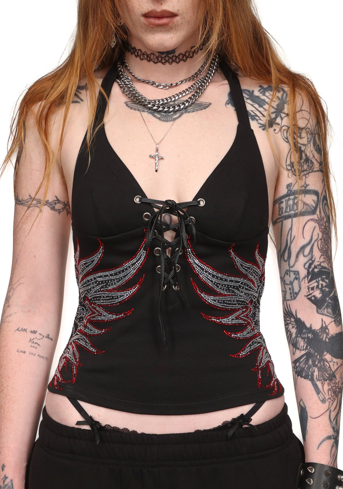 DUSK RHINESTONE HALTERNECK TOP BLACK