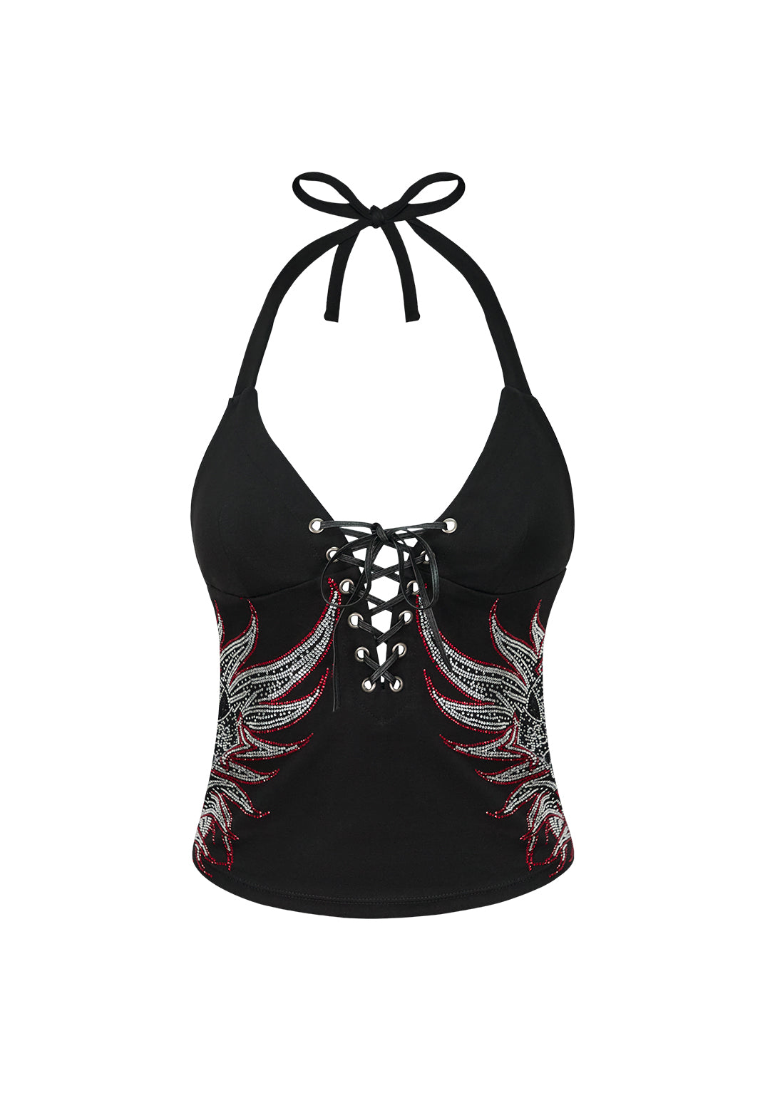 DUSK RHINESTONE HALTERNECK TOP BLACK