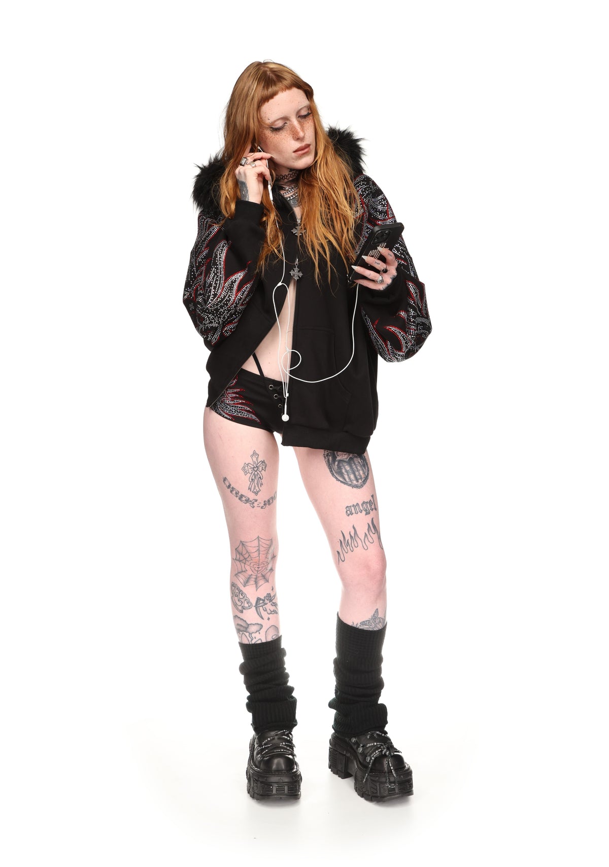 DUSK RHINESTONE HOTPANTS BLACK