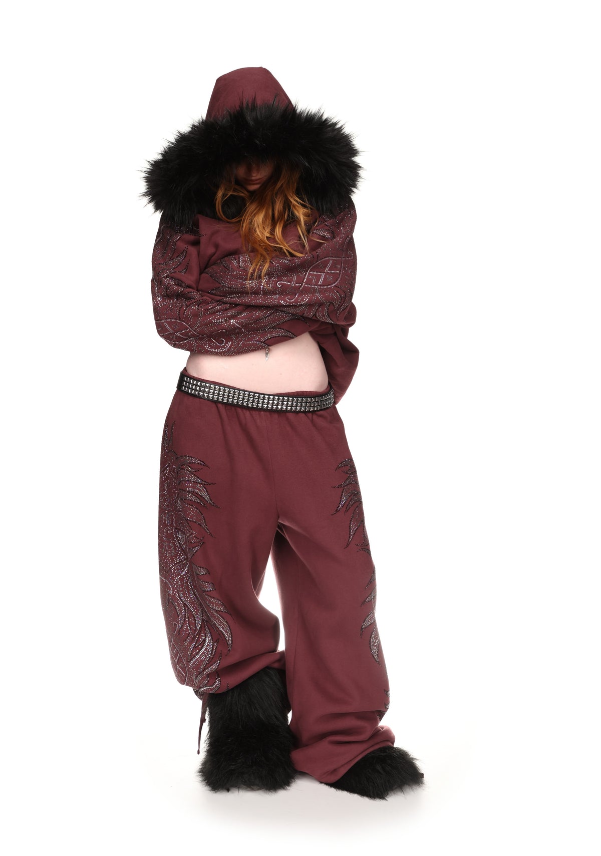 DUSK RHINESTONE OVERSIZED SWEATPANTS DARK RED