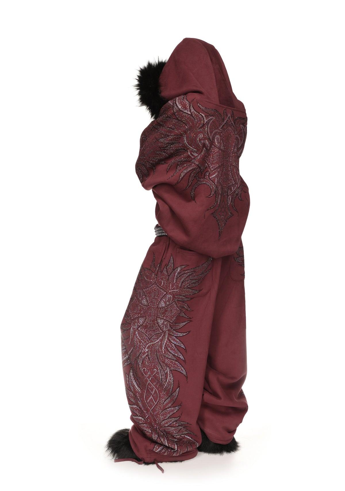 DUSK RHINESTONE OVERSIZED SWEATPANTS DARK RED