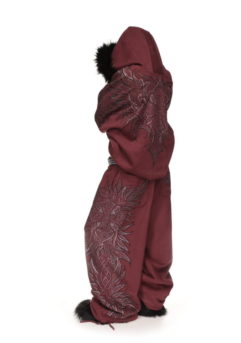 DUSK RHINESTONE OVERSIZED SWEATPANTS DARK RED