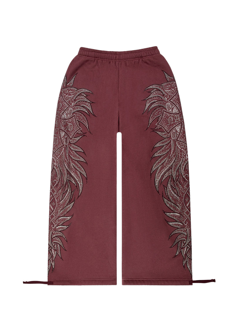 DUSK RHINESTONE OVERSIZED SWEATPANTS DARK RED