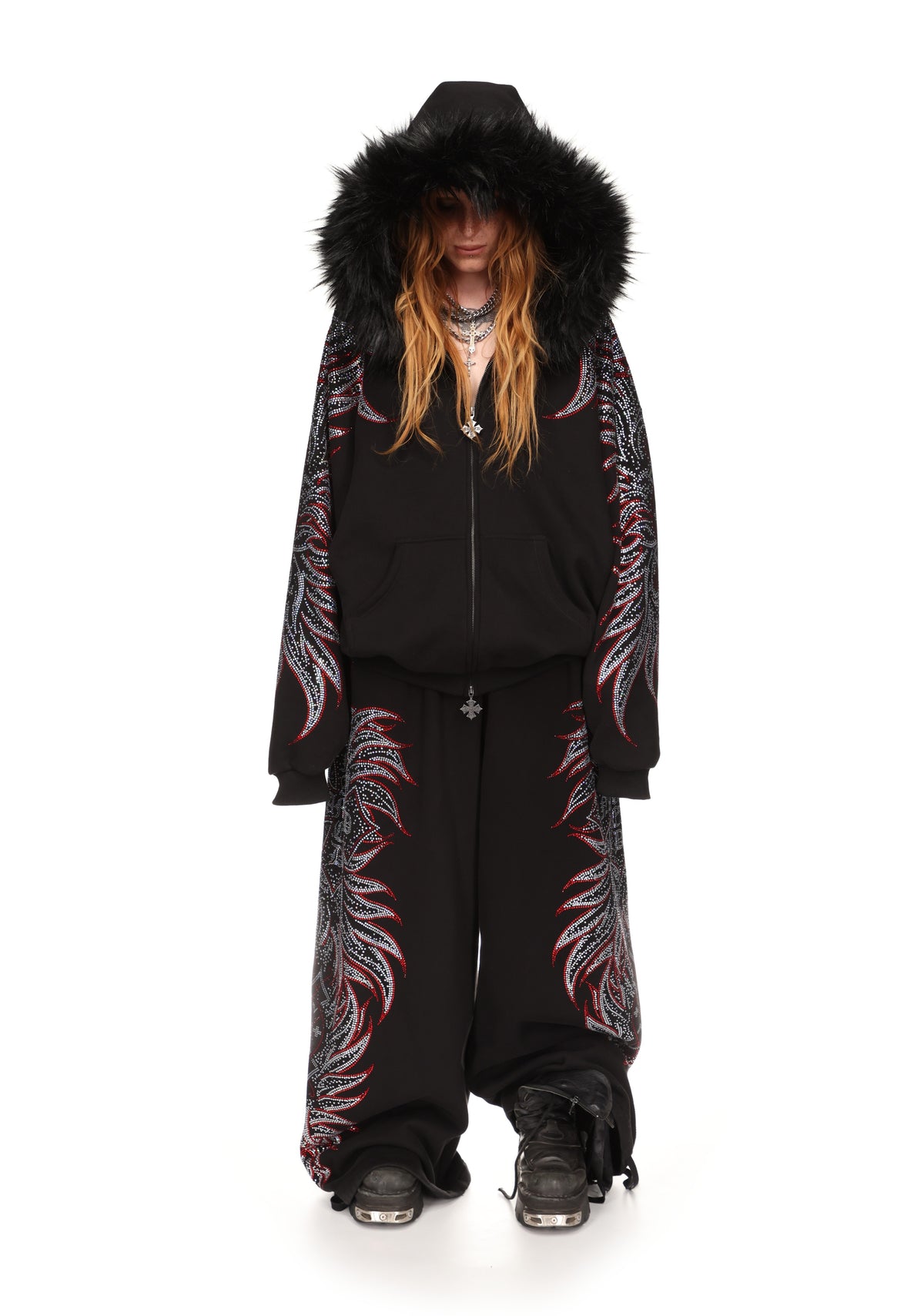 DUSK RHINESTONE ZIP HOODIE BLACK