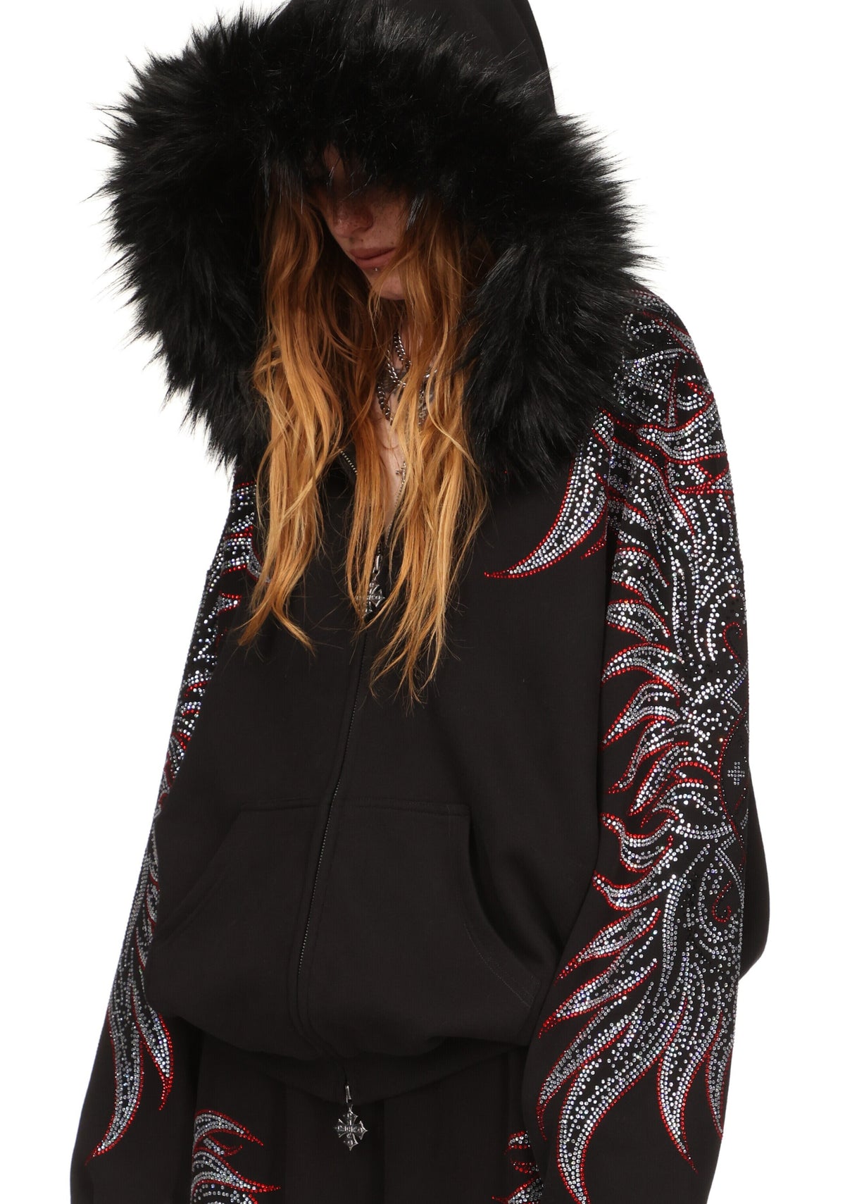 DUSK RHINESTONE ZIP HOODIE BLACK