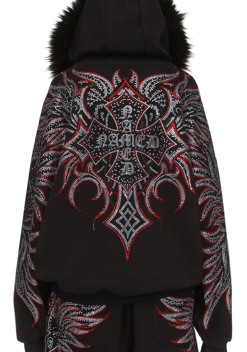 DUSK RHINESTONE ZIP HOODIE BLACK