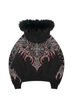 DUSK RHINESTONE ZIP HOODIE BLACK