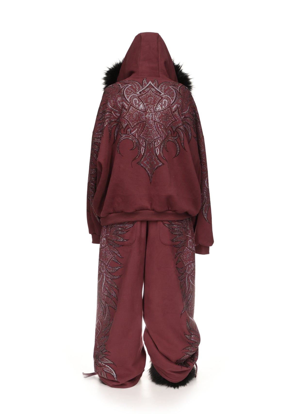 DUSK RHINESTONE ZIP HOODIE DARK RED
