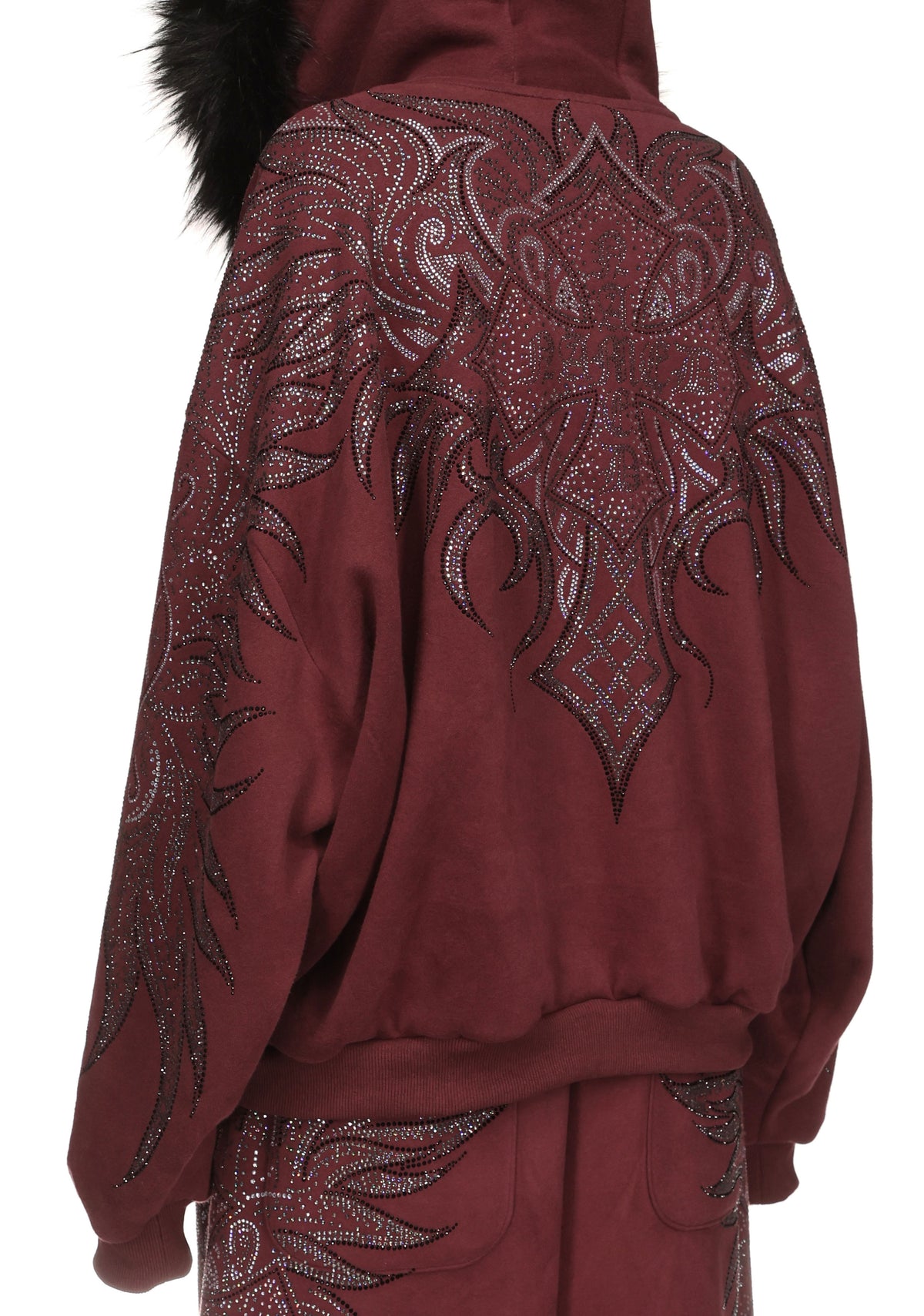 DUSK RHINESTONE ZIP HOODIE DARK RED