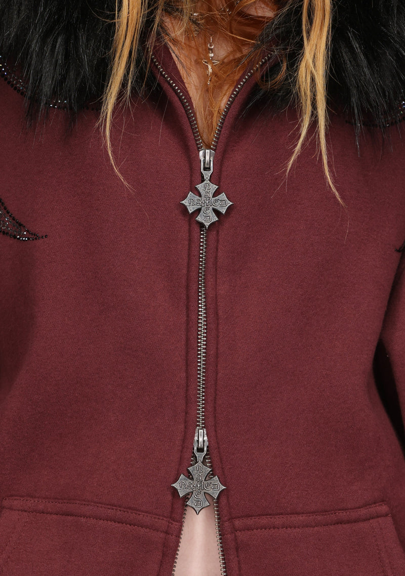 DUSK RHINESTONE ZIP HOODIE DARK RED