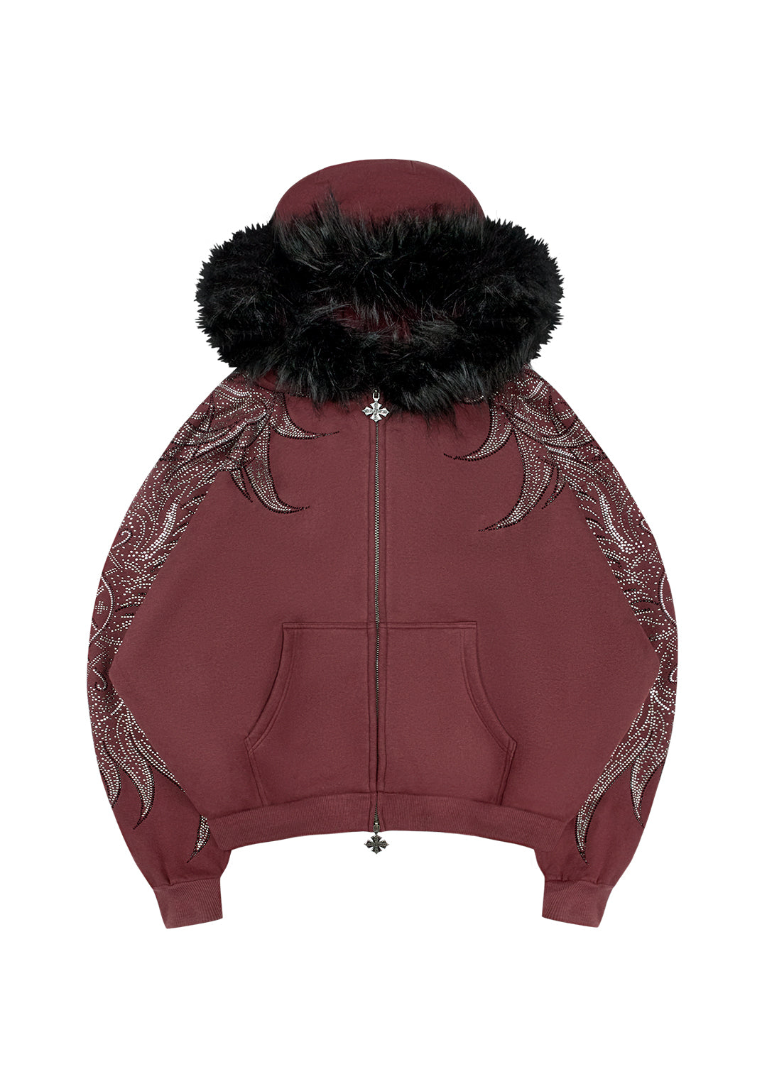 DUSK RHINESTONE ZIP HOODIE DARK RED