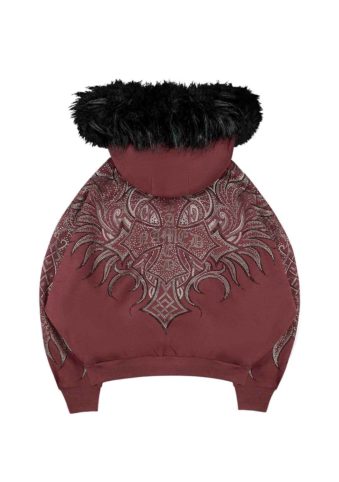 DUSK RHINESTONE ZIP HOODIE DARK RED
