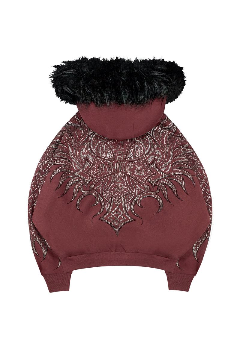 DUSK RHINESTONE ZIP HOODIE DARK RED