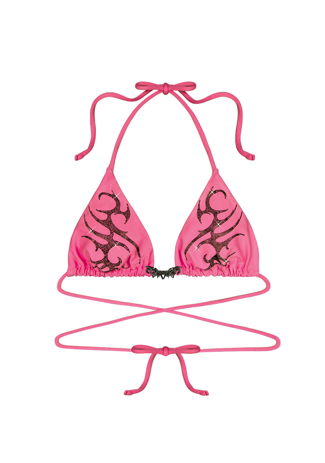 EDGE RHINESTONE TRIANGLE BIKINI TOP HOT PINK