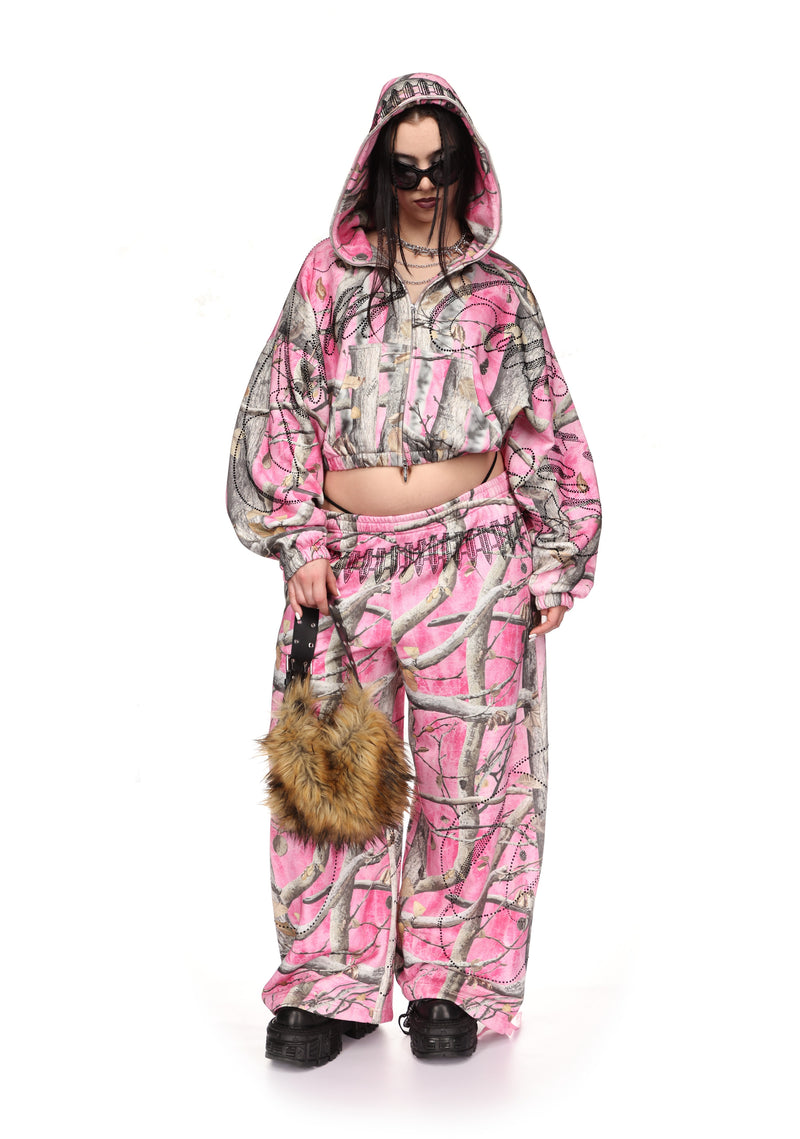 ENEMY CROP ZIP HOODIE PINK TREE CAMO
